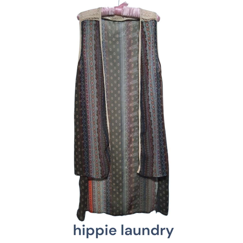 Hippie Laundry Multicolor Bohemian Vest Kimono with Crochet Accent